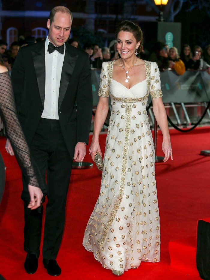 Kate paired an embroidered Alexander McQueen gown with glittering Jimmy Choo pumps, proving that subtle metallic accessories can have just as much impact as a statement red-carpet dress
