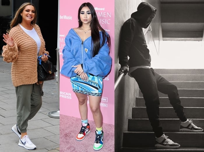 Kelly Brook, Paloma Mami, and LeBron James showcase the versatility of Nike shoes, from casual streetwear to bold red carpet statements and athletic performance