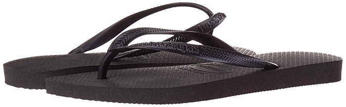 Black Havaianas Slim Flip Flops with narrow straps and a textured rubber footbed
