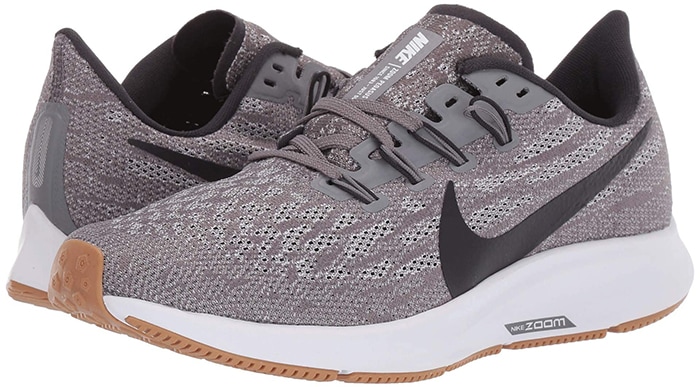 The Gunsmoke Nike Air Zoom Pegasus 36 combines a breathable engineered mesh upper with responsive Zoom Air cushioning, finished with a gum outsole that adds durability and subtle street-style appeal