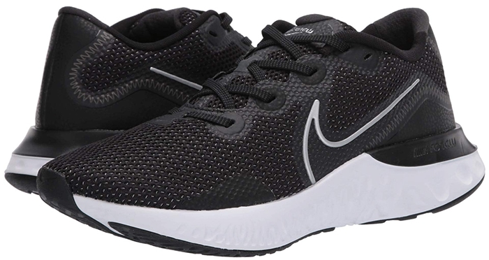 Nike’s Renew Run sneakers combined lightweight mesh construction with dual-density cushioning and a minimalist black-and-white color palette that made the performance shoe easy to style beyond the gym