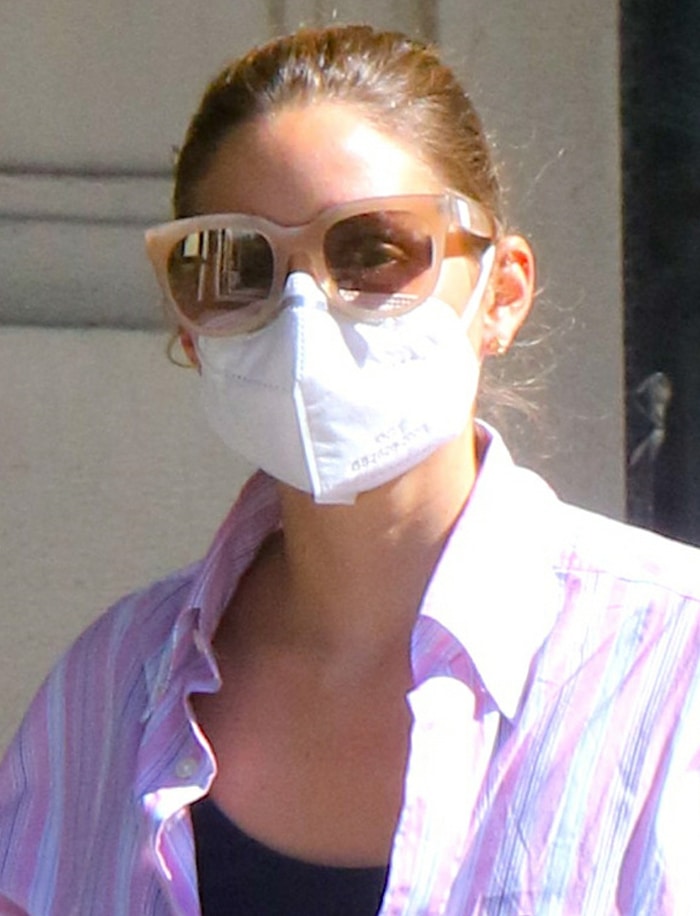 Westward Leaning sunglasses and a white protective face mask accessorize Palermo’s casual pandemic-era New York City look