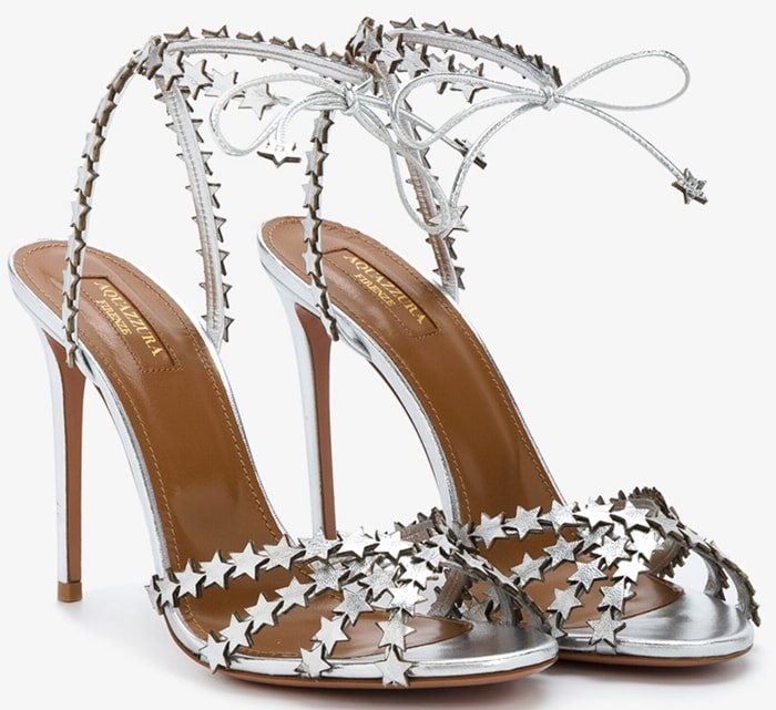 Aquazzura Silver Leather Starlight 105 Sandals
