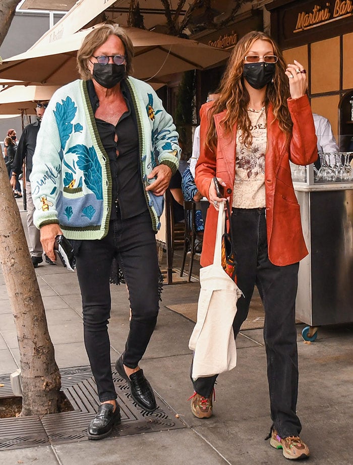 Bella Hadid celebrates father Mohamed Hadid's 72nd birthday at Il Pastaio in Beverly Hills
