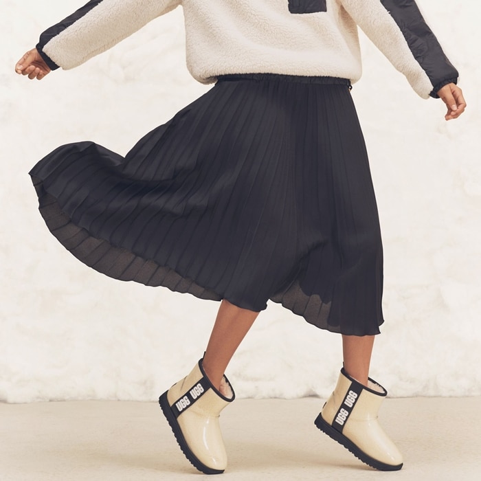 A clear upper emblazoned with bold logo lettering brings a fashion-forward update—along with waterproof protection—to UGG's classic mini boot