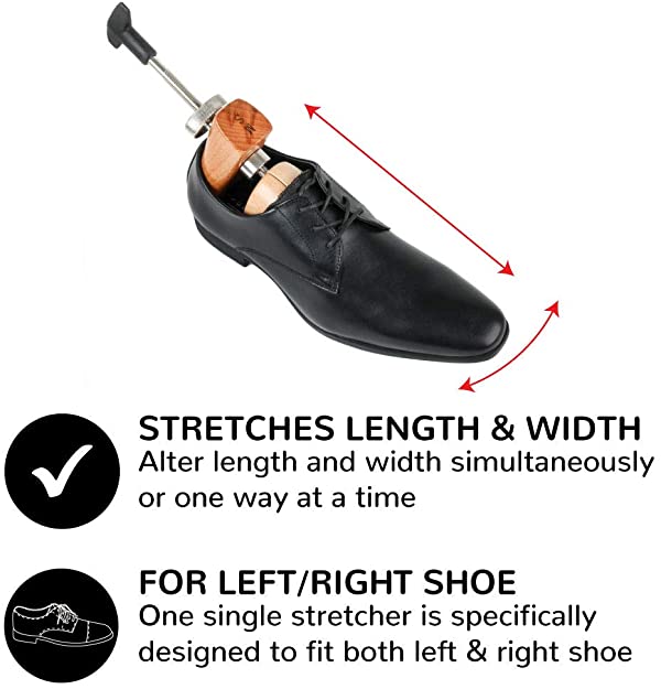 A two-way shoe stretcher can adjust both the length and width of your shoes, fitting either the left or right shoe perfectly for added comfort