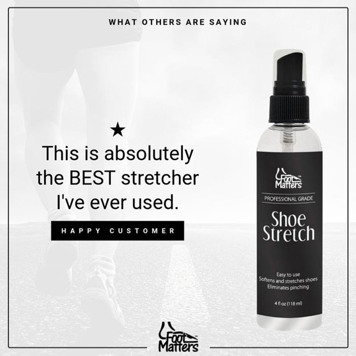FootMatters' professional shoe stretch is a leather conditioner that is formulated to soften and stretch tight-fitting shoes or boots while you walk