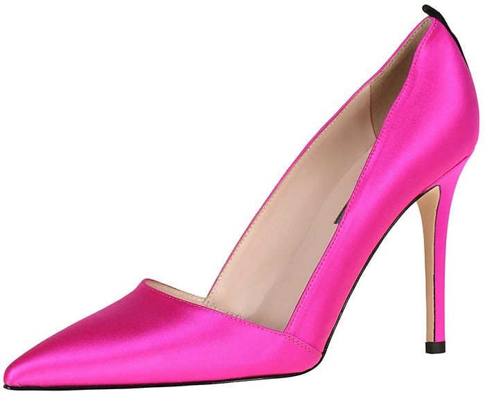 Pink satin SJP by Sarah Jessica Parker pointed-toe Rampling pumps with grosgrain trim at the heel