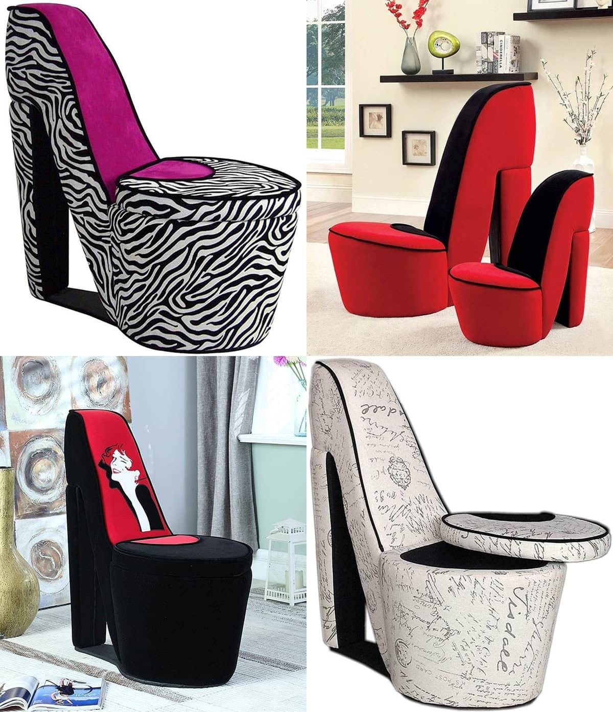 Shoe-shaped high heel chairs make a bold, fashion-forward statement as fun and functional furniture for stylish spaces