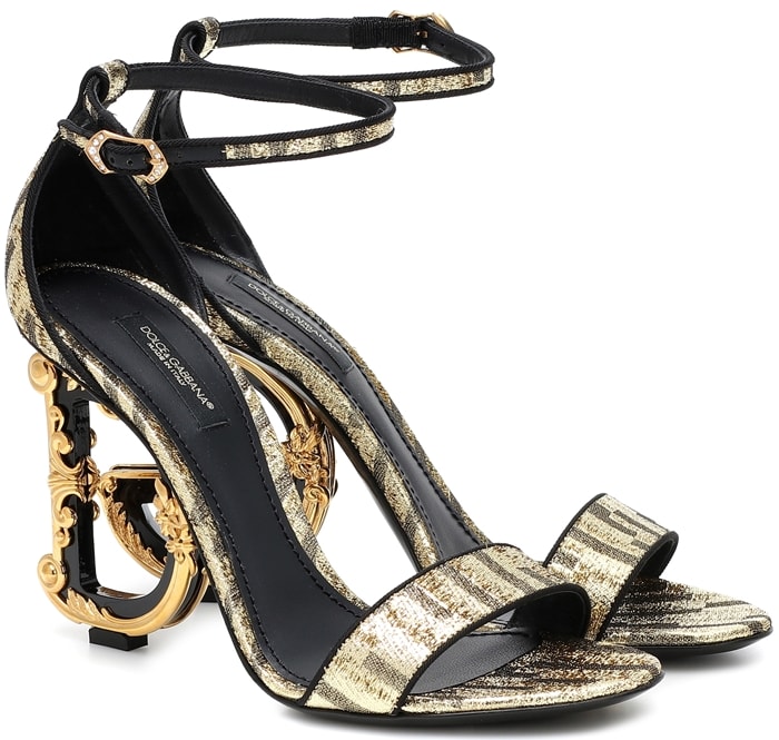 These metallic Keira sandals are made in Italy and set atop the house's iconic DG baroque heels