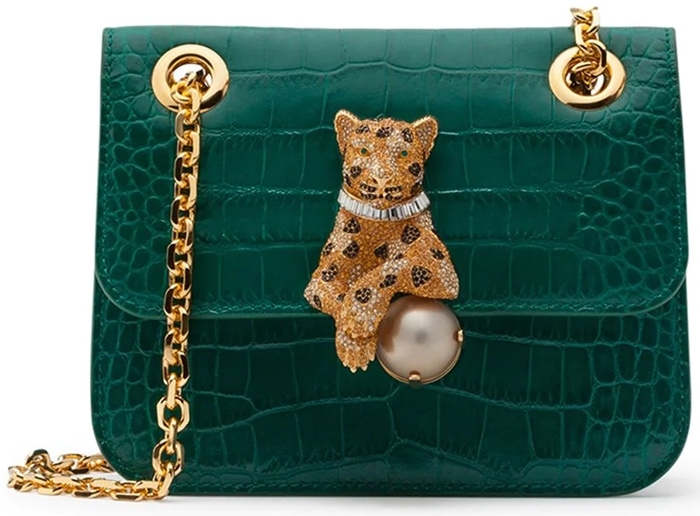 Dolce Gabbana's dark emerald green pearl tiger crossbody bag is made from alligator leather and lambskin