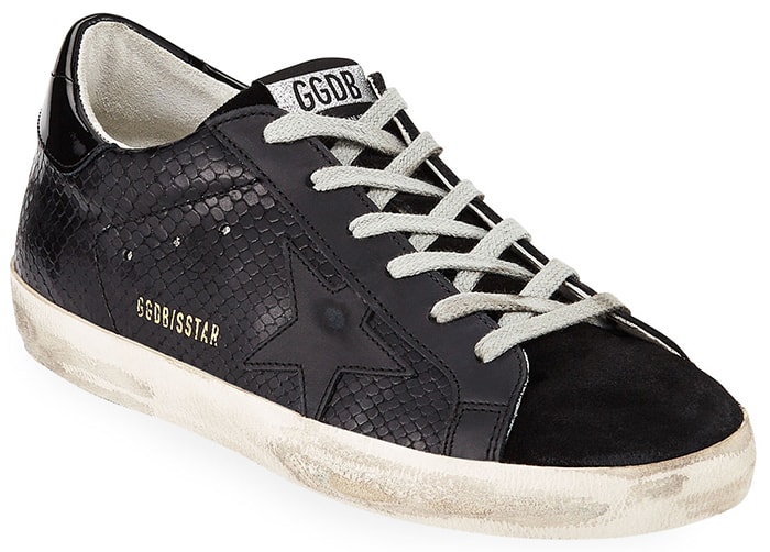 Golden Goose snake-print leather sneakers with logo on the side and backstay