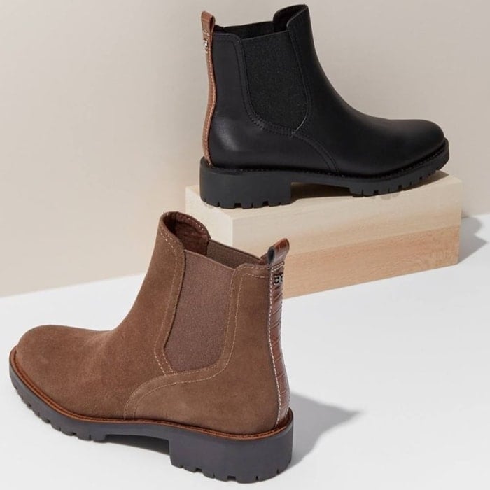 A lugged sole combined with a contrast panel at the counter updates a take-charge boot in a classic Chelsea silhouette from Sam Edelman