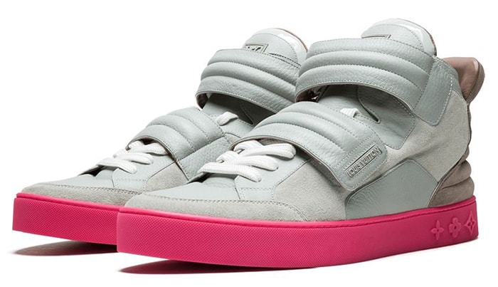 The Kanye West x Louis Vuitton “Jasper,” released in 2009, features premium suede construction with padded straps and a bold pink sole