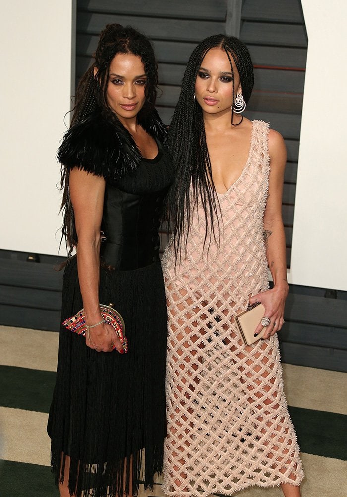 Lisa Bonet and daughter Zoë Kravitz at the 2015 Vanity Fair Oscar Party, showcasing their shared beauty and style