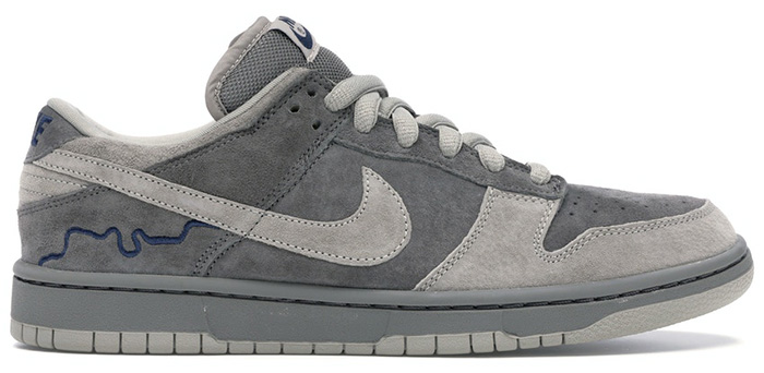 The Nike SB Dunk Low London pays tribute to the city’s moody skies and urban grit, with gray suede panels and a River Thames embroidery detail symbolizing London’s darker weather and rich street culture