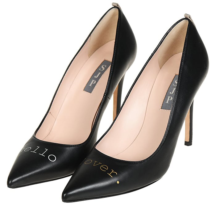SJP by Sarah Jessica Parker Hello Lover black leather pumps with lettering across the toes