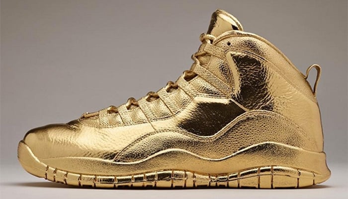 The Solid Gold OVO x Air Jordan 10, created in 2016 by artist Matthew Senna for Drake, is crafted from 24k solid gold and weighs 100 pounds