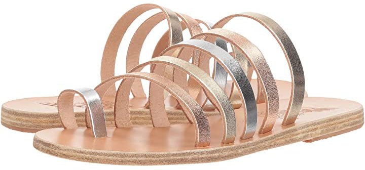 Add a hint of contemporary style to your smock dress look with strappy Ancient Greek Sandals metallic flats