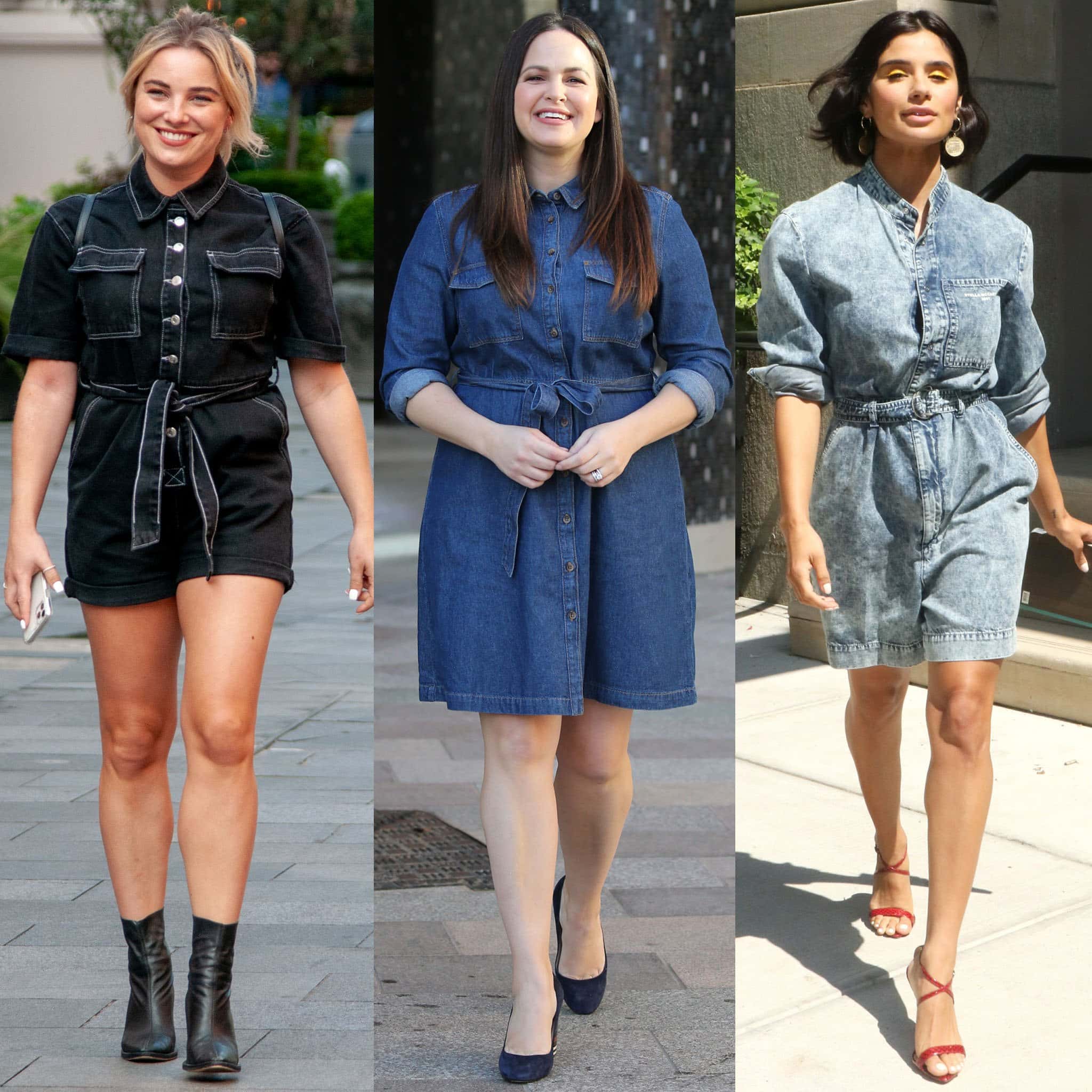 Sian Welby, Giovanna Fletcher, and Vanessa Kirby prove that denim dresses can work with any shoe styles
