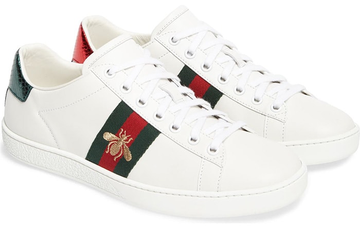 Gucci's New Ace sneakers, with their iconic golden bee embroidery and striped webbing, add a high-fashion twist to the jogger trend