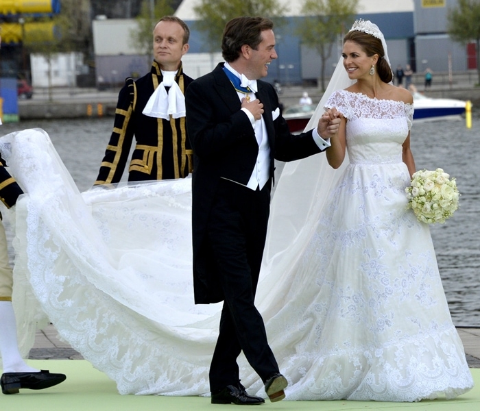 Princess Madeleine of Sweden married businessman Christopher O'Neill at the Royal Palace in Stockholm in a bespoke bridal gown from Valentino Garavani