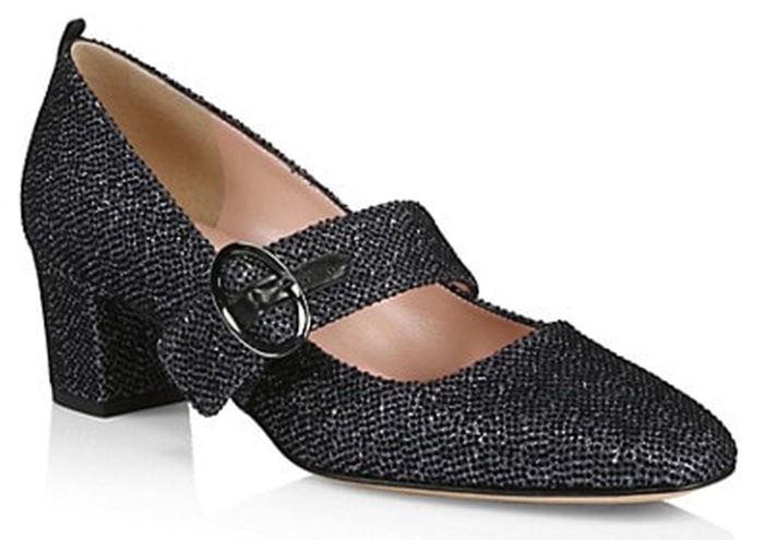 SJP by Sarah Jessica Parker “Tartt” Mary Jane pumps in glitter fabric add a sparkling update to the classic, ladylike silhouette