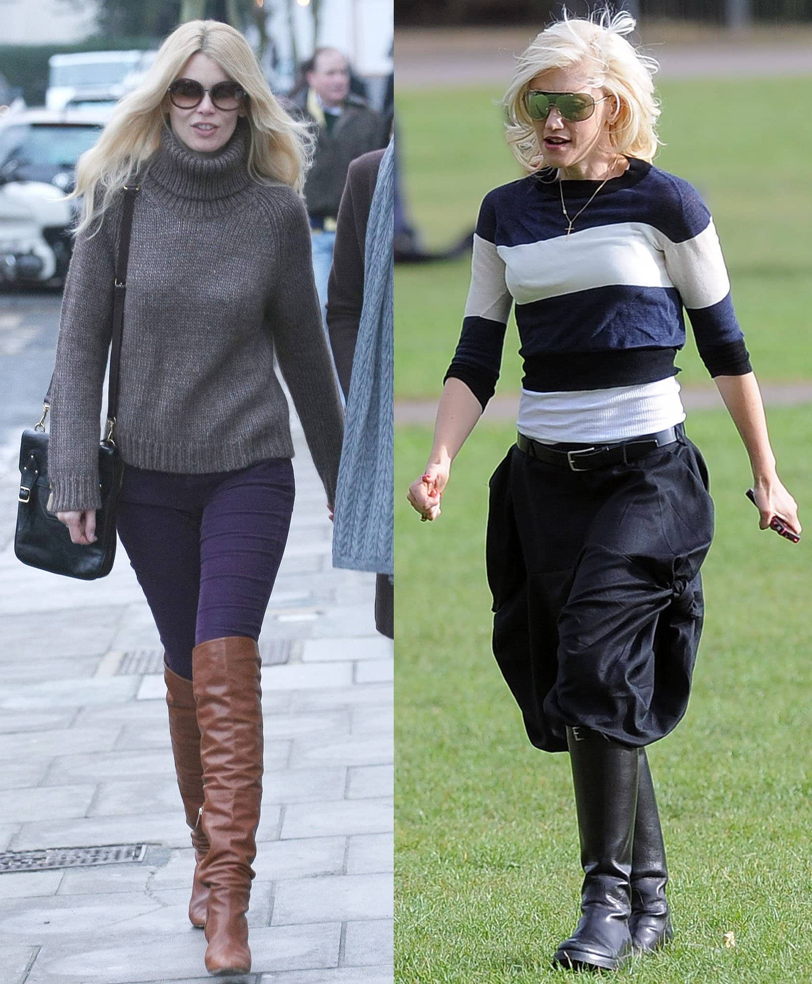 Fashion icons Claudia Schiffer and Gwen Stefani showcase chic ways to style riding boots — from cozy knits to sleek monochrome looks