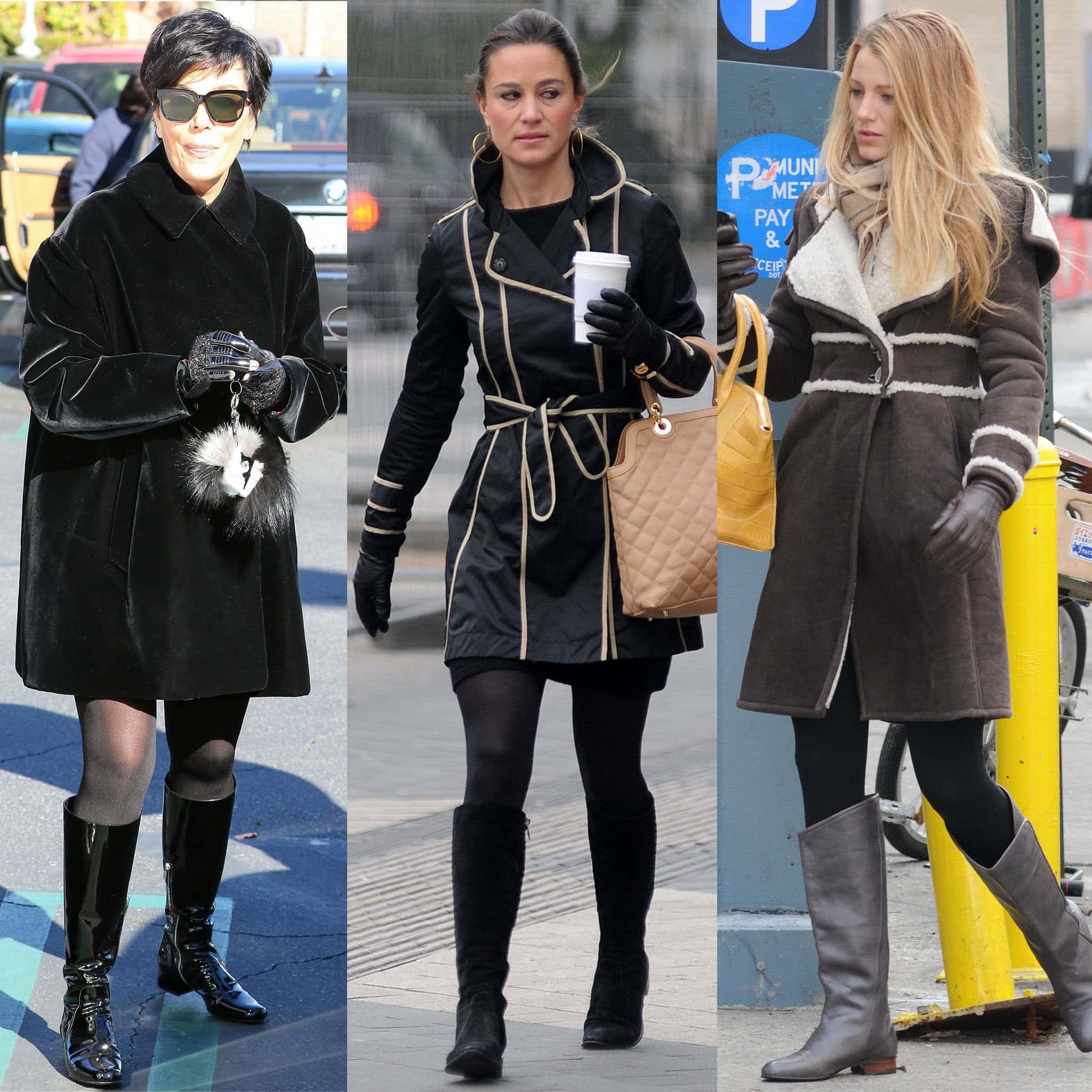 Kris Jenner, Pippa Middleton, and Blake Lively each bring winter sophistication to riding boots with tailored coats and dark tights
