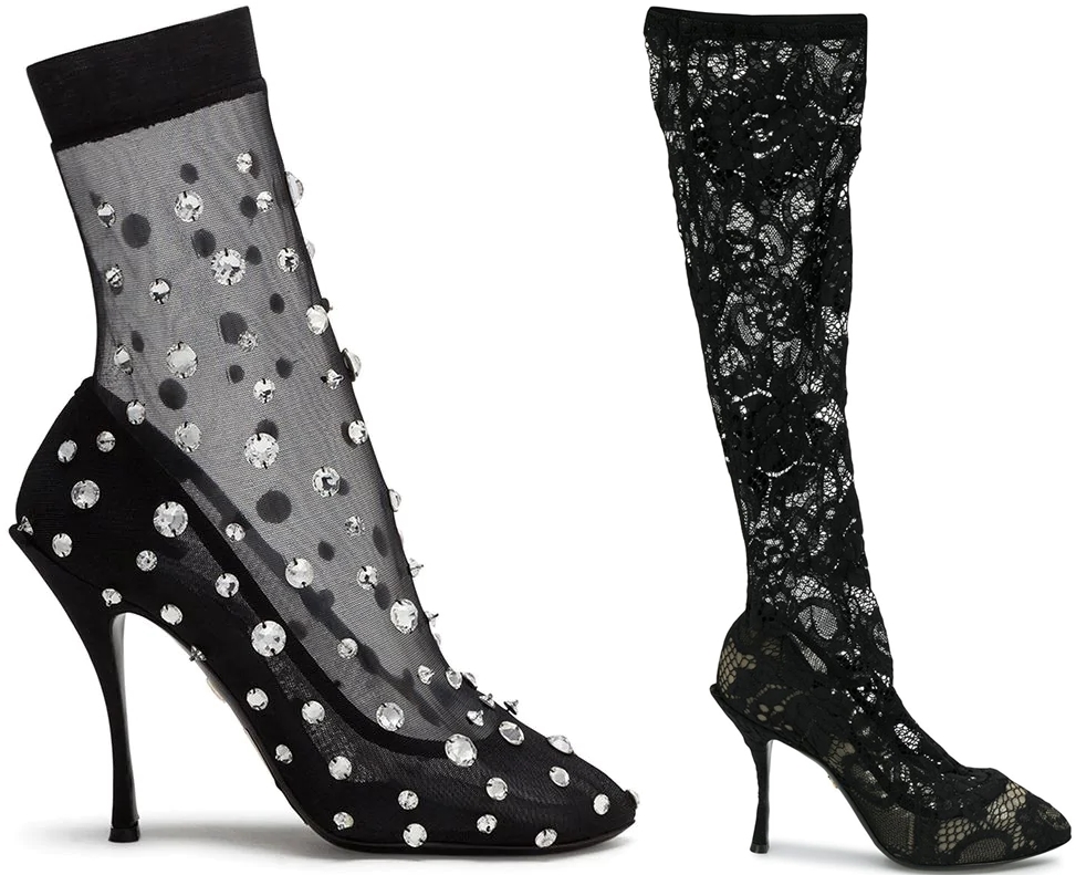 Crystal-embellished and sheer lace sock boots from Dolce Gabbana