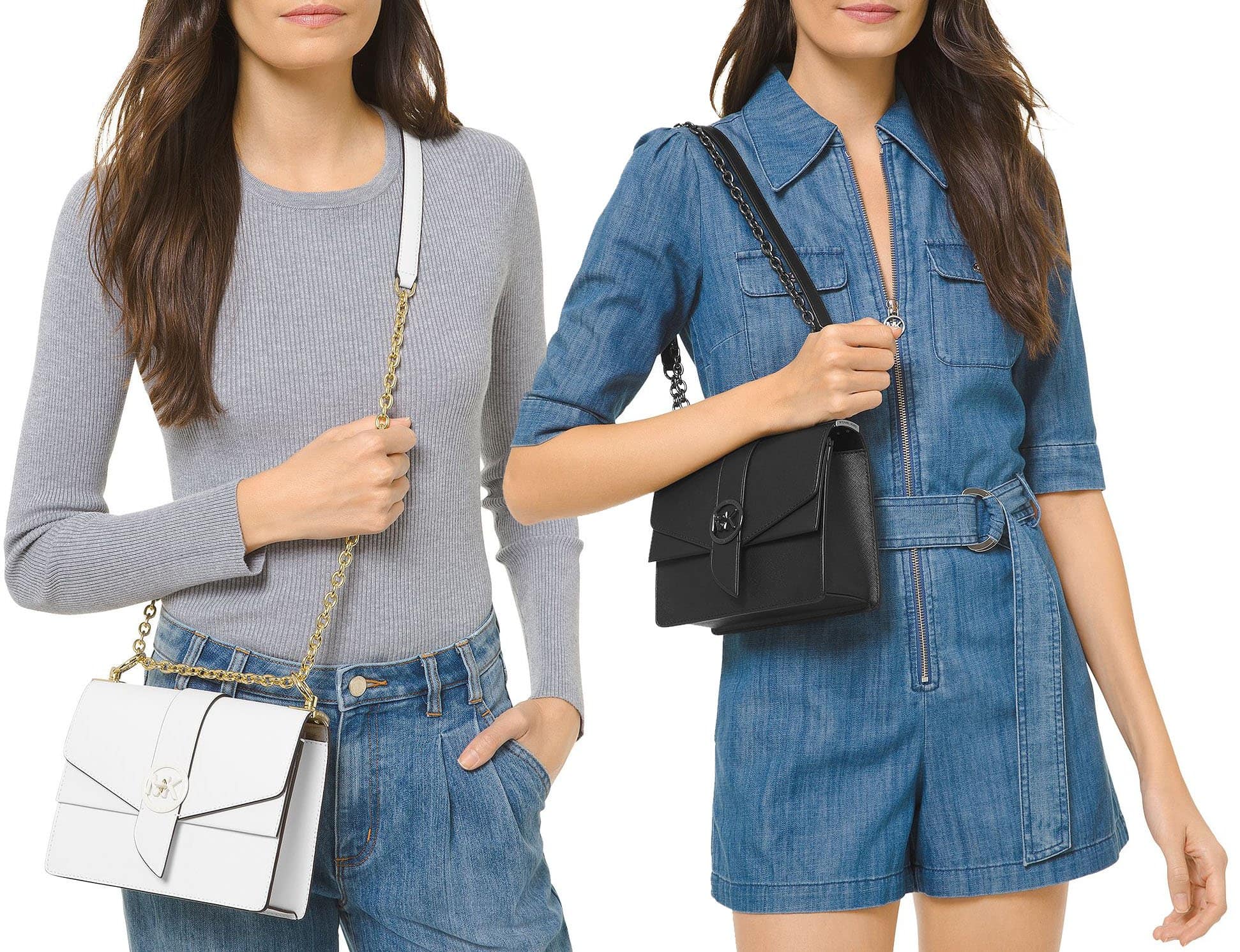 It has an adjustable chain-and-leather strap, giving you an option to carry it over the shoulder or across the body