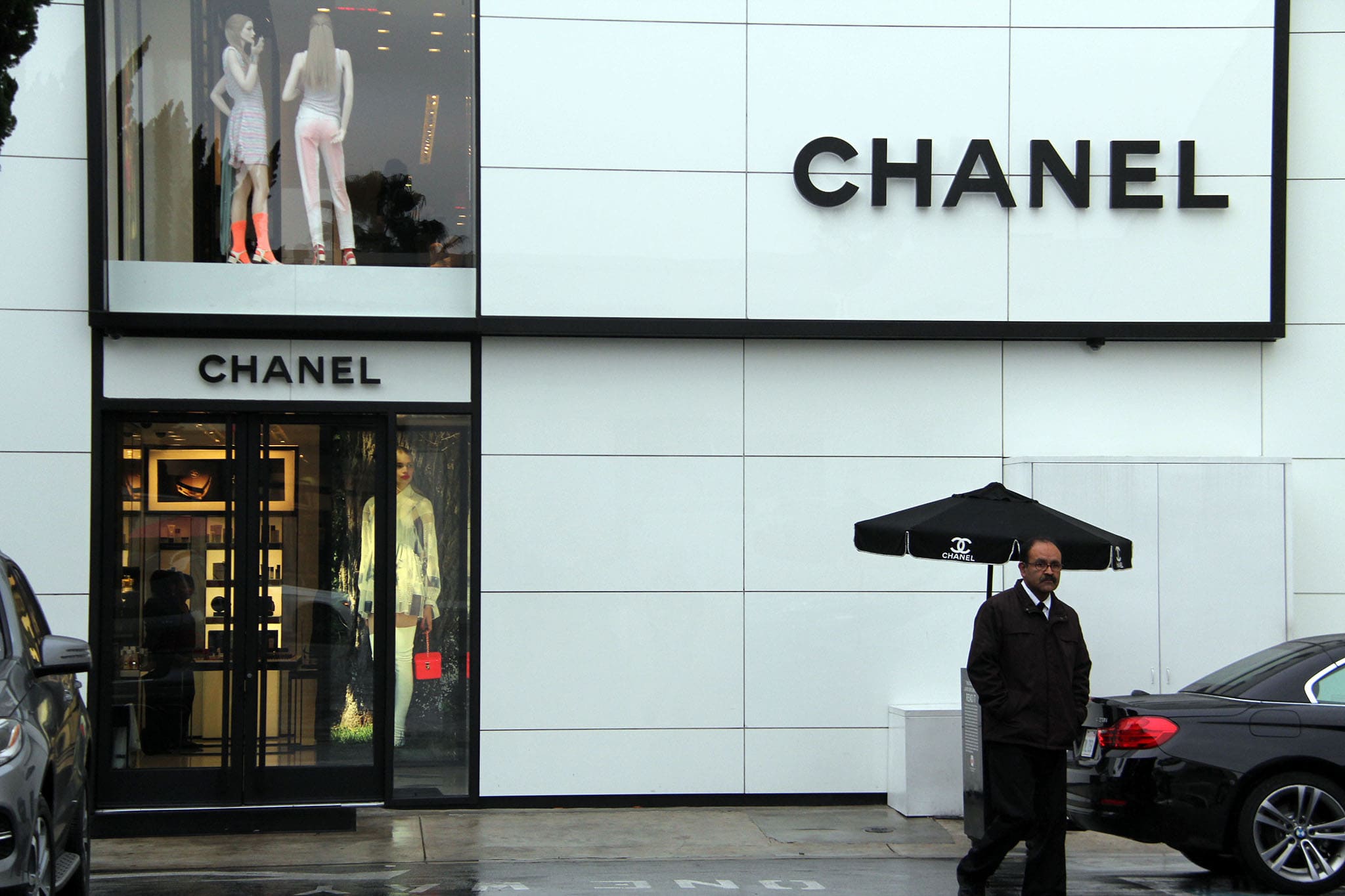 The exterior of a Chanel boutique in Los Angeles highlights the house’s clean, modern aesthetic