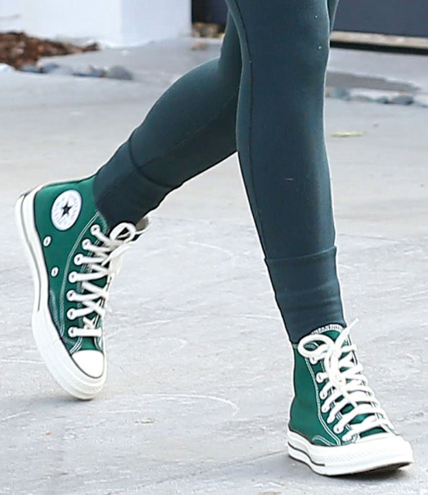 Rumer Willis continues her monochrome workout look with Amazon Green Converse Chuck Taylor All Star high-top sneakers