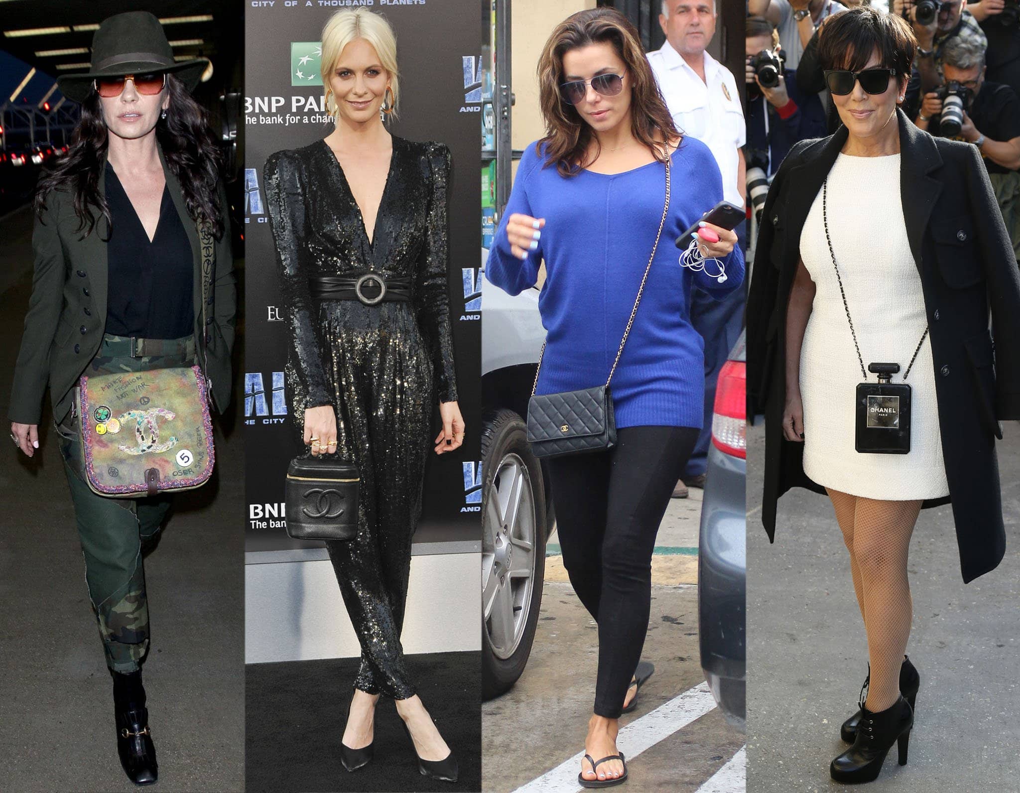 Catherine Zeta-Jones, Poppy Delevingne, Eva Longoria, and Kris Jenner each show off a distinct take on Chanel style, carrying four very different—and equally iconic—Chanel bags