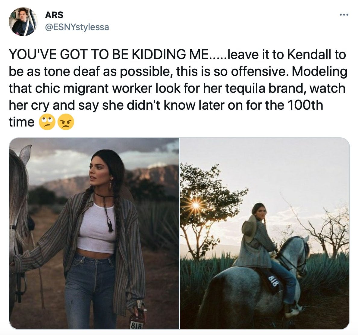 Kendall Jenner is being criticized for migrant chic cultural appropriation in a new tequila ad