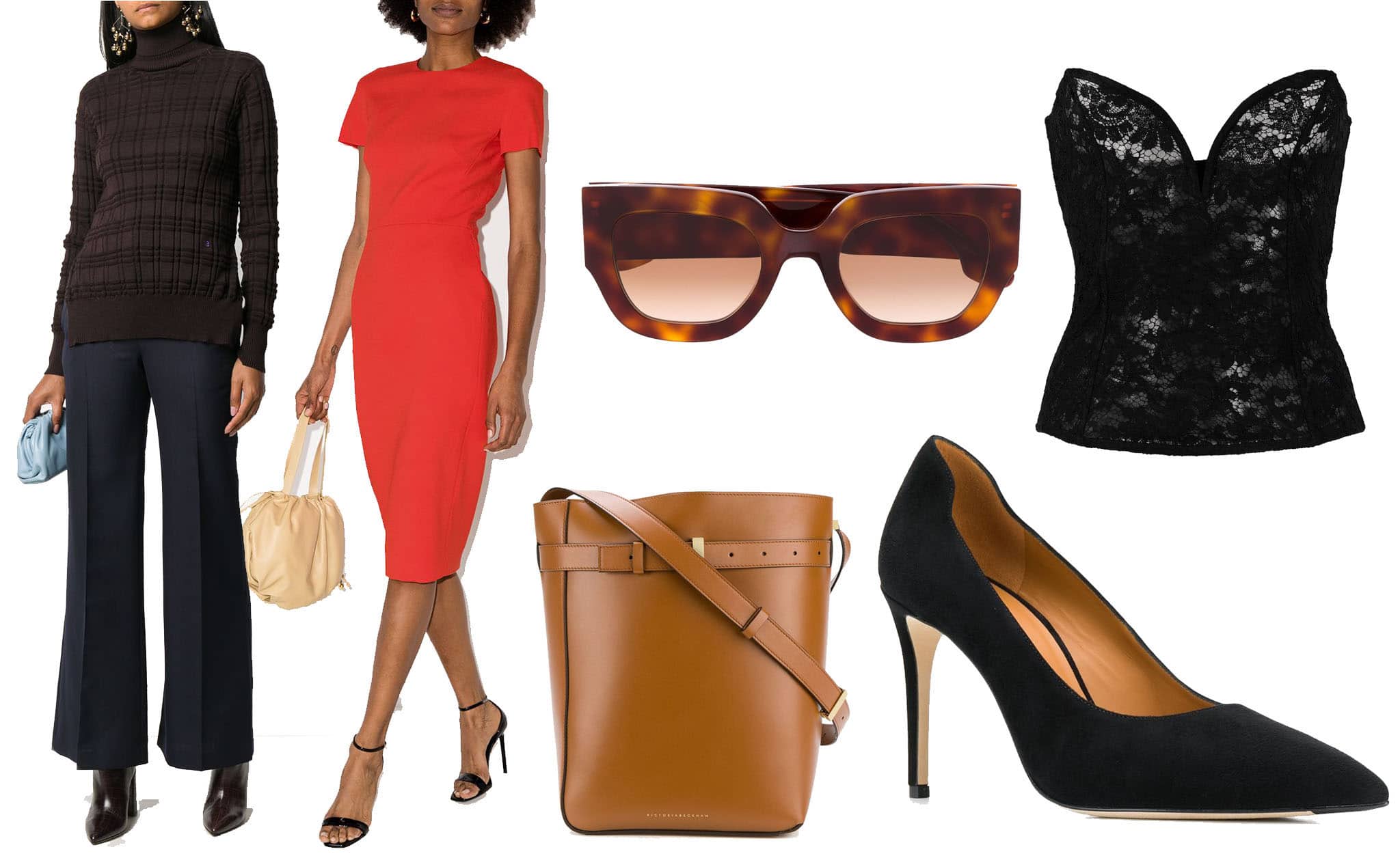 Victoria Beckham’s fashion brand spans refined dresses, sculptural knitwear, lingerie, accessories, and sleek heels—defined by modern tailoring and understated luxury