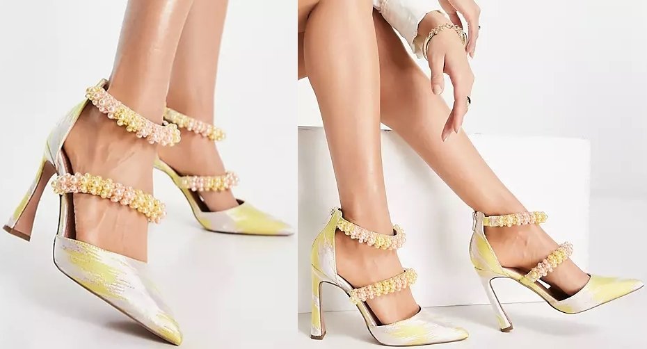 Jacquard Asos Paphos pearl detail high heeled shoes