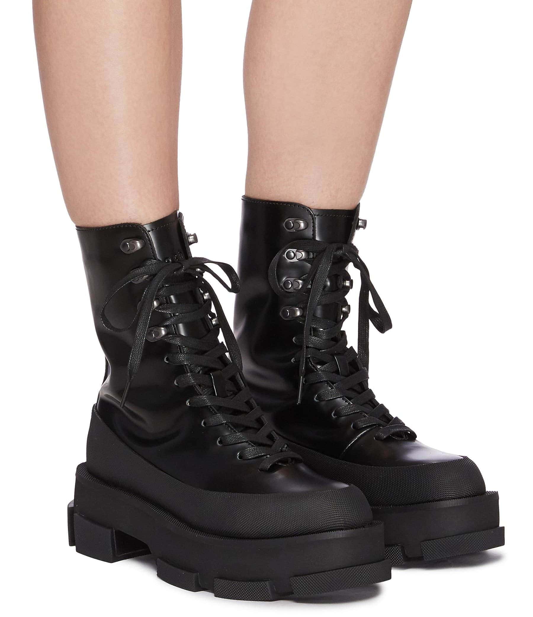 Both's Gao combat boots combine glossy Spazzolato leather with exaggerated rubber tooling and chunky split soles