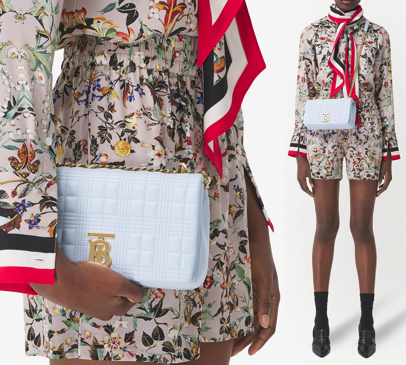 Made from Italian-tanned lambskin leather, the Lola bag is a softly structured quilted runway bag punctuated with a polished chain strap and a TB monogram