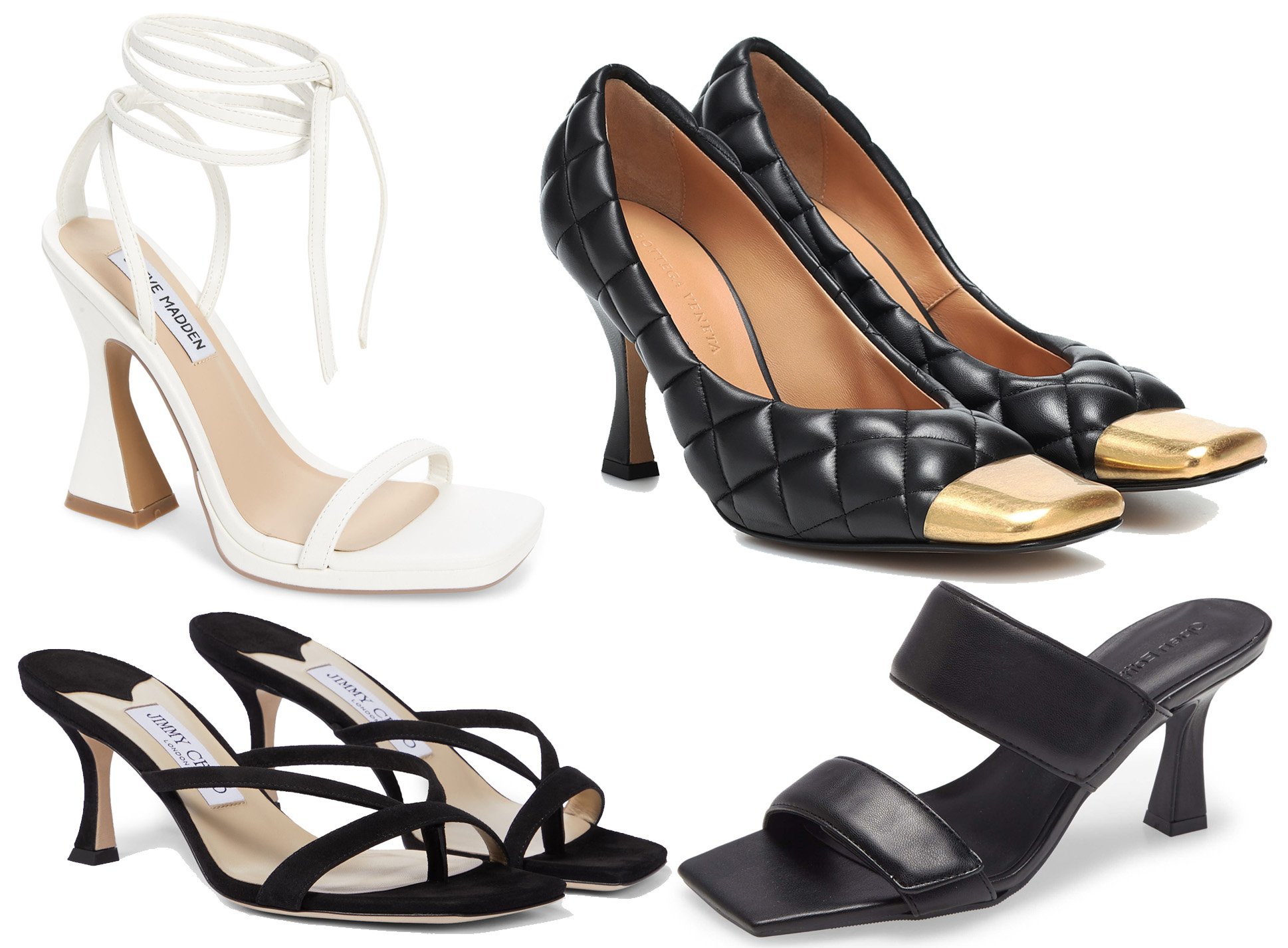 Named after the spool, spool heels feature a curvy, hourglass-shaped heel that’s higher than French heels, offering both vintage charm and added height