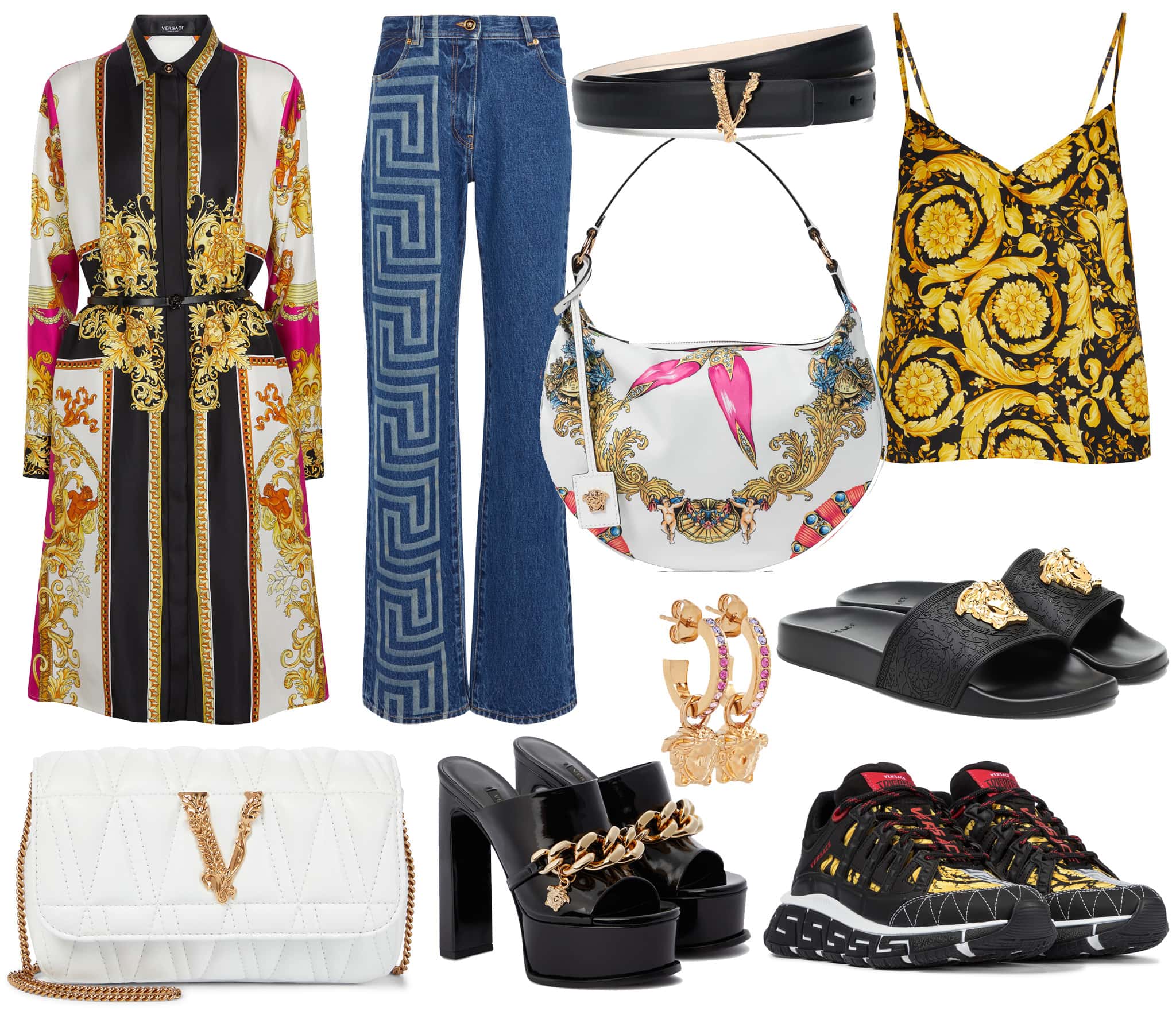 Versace is defined by bold patterns and vibrant prints, often anchored by the house’s iconic Medusa emblem
