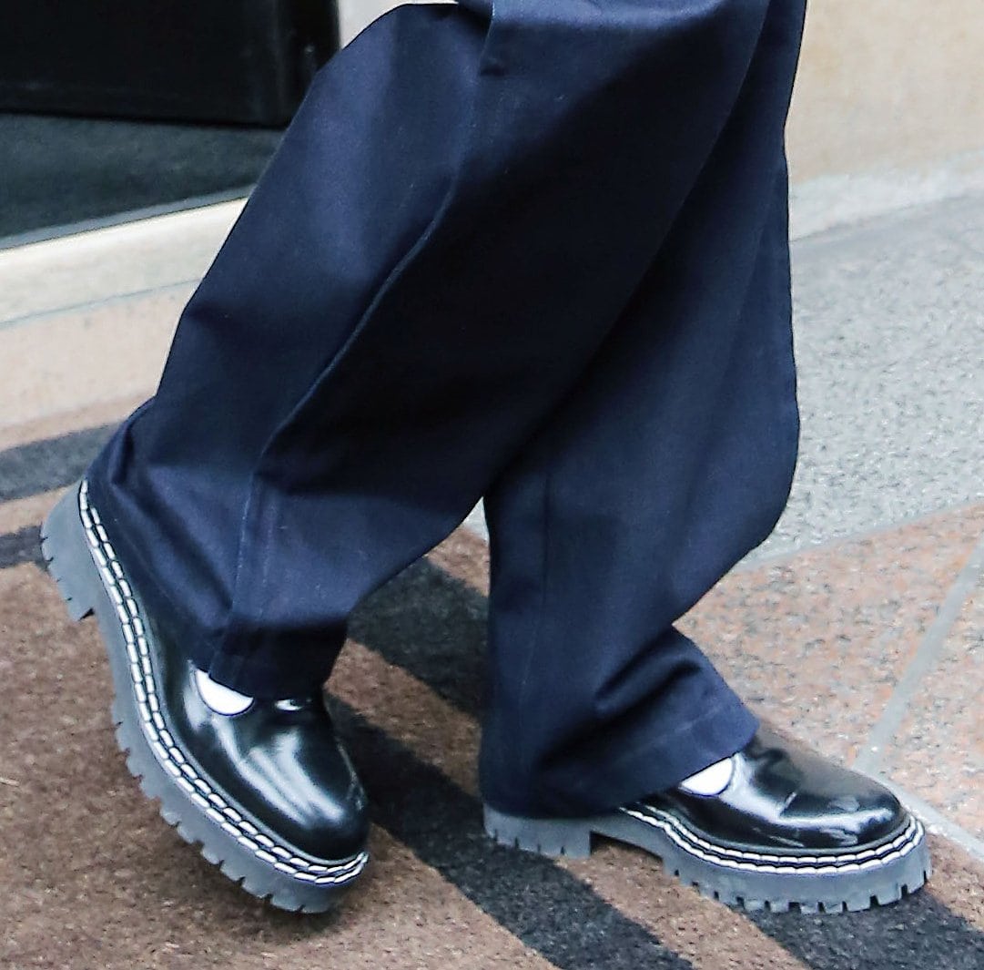 Bella Hadid completes her Parisian lunch look with Proenza Schouler lug sole Mary Janes