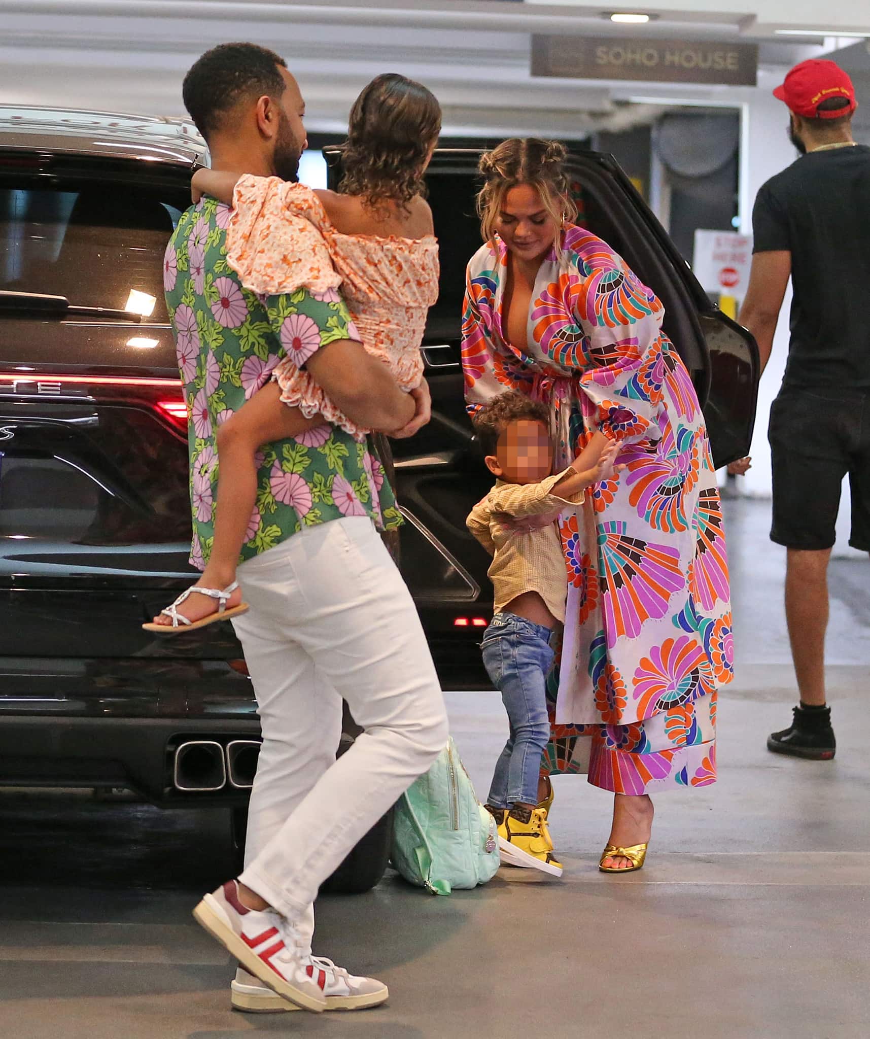 Chrissy Teigen and John Legend take their kids, Luna and Miles, to lunch at Soho House in West Hollywood on June 26, 2021