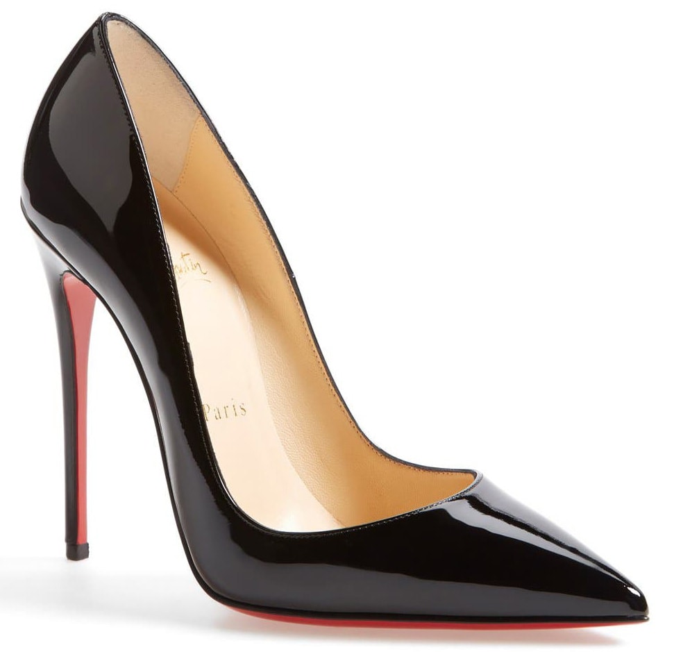 Black patent Christian Louboutin So Kate pointed-toe pumps with slender stiletto heels
