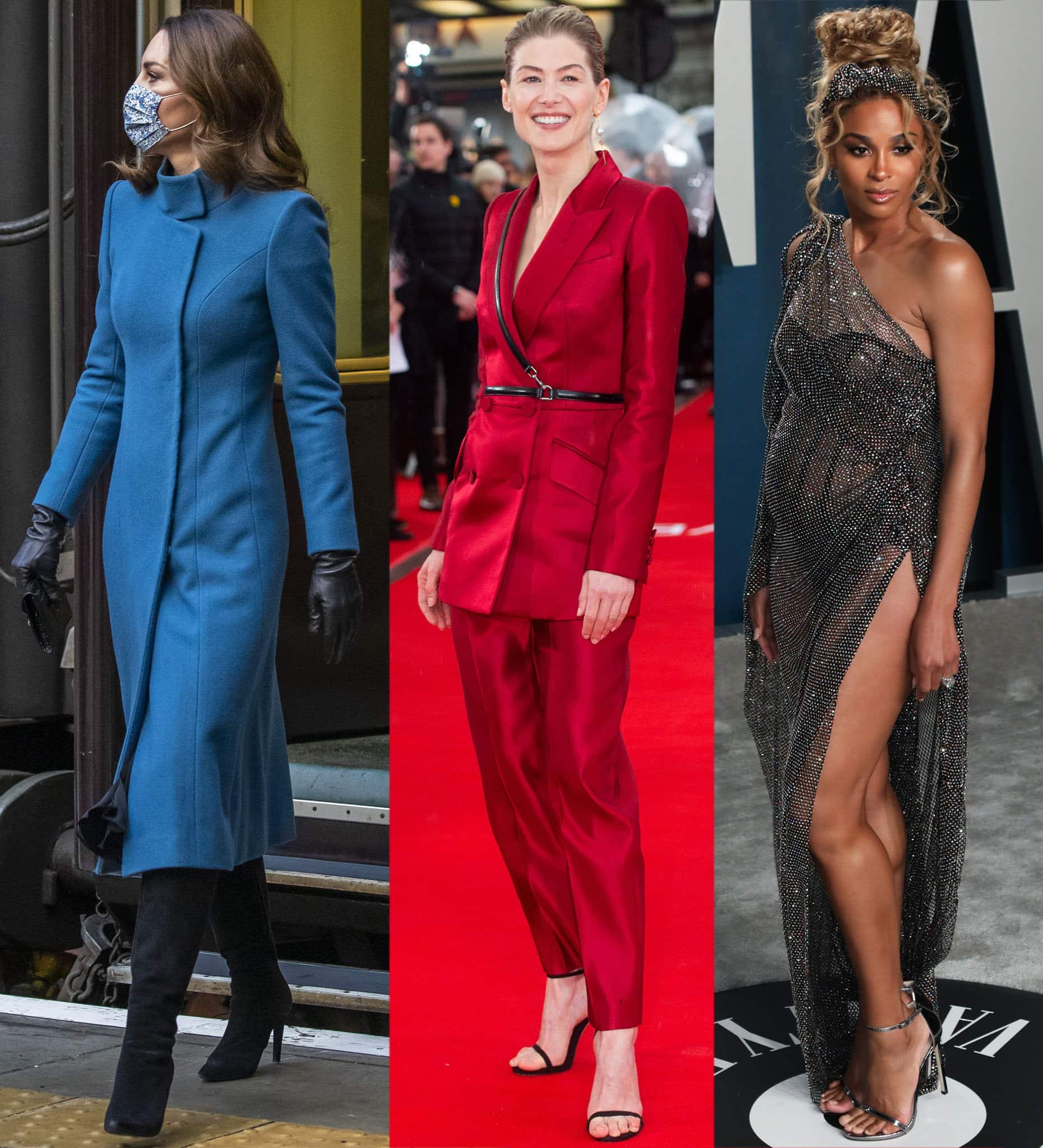 Kate Middleton steps out in classic black Stuart Weitzman boots, Rosamund Pike adds sharp tailoring with minimalist Stuart Weitzman sandals, and Ciara brings red-carpet drama in crystal-embellished Stuart Weitzman heels