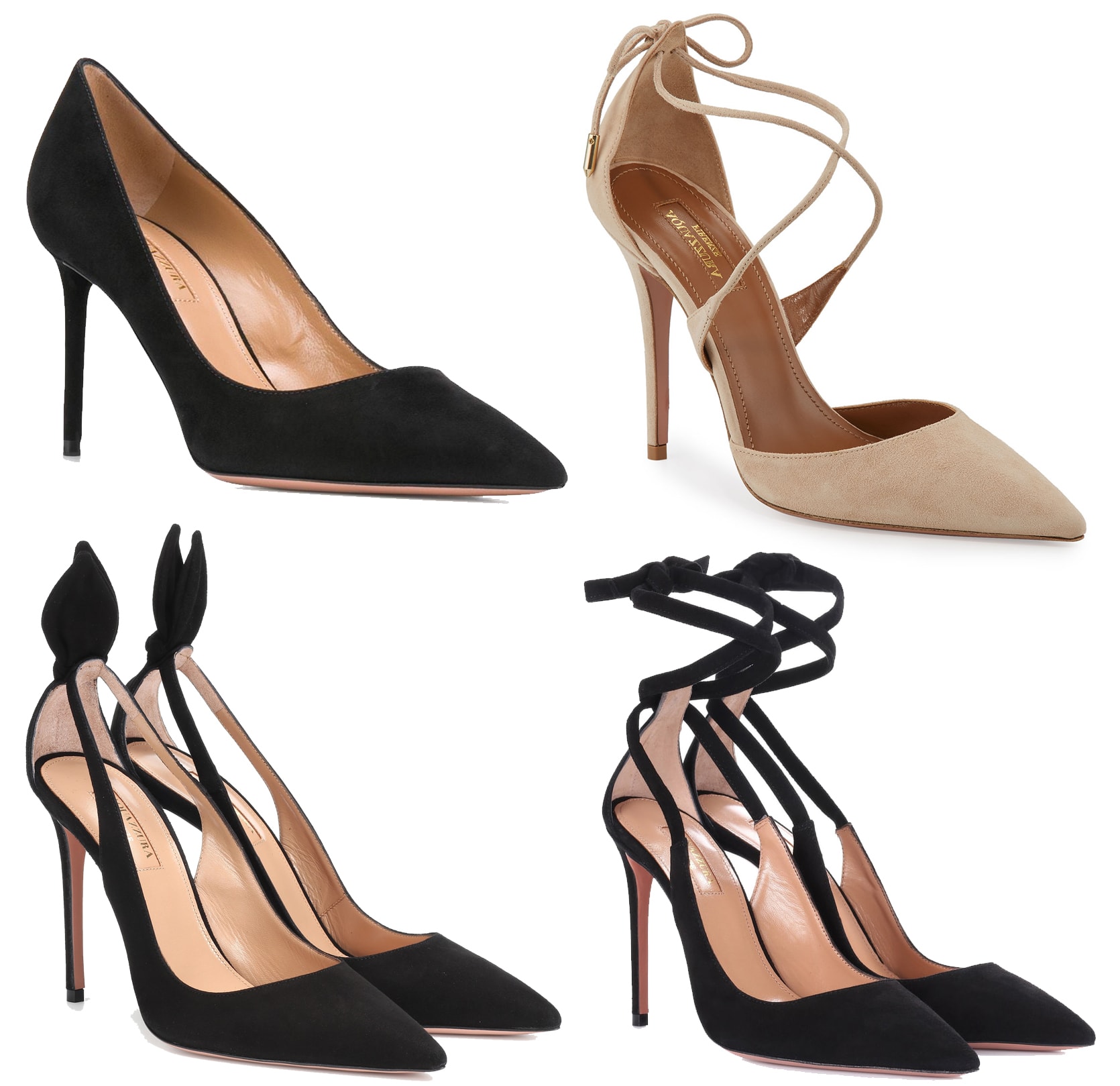 Aquazzura favorites like the Purist, Matilde, Deneuve, and Milano have all been spotted on Meghan Markle, Duchess of Sussex, underscoring her affinity for the brand’s elegant heels