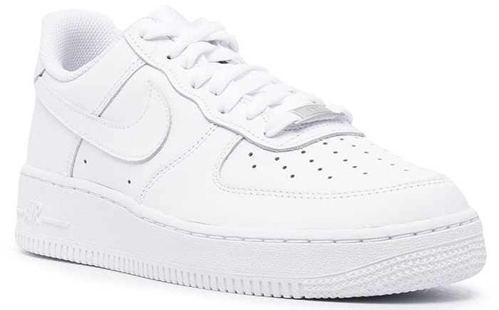 The Nike Air Force 1 ’07 in Triple White showcases its signature paneled leather upper, cushioned sole, and iconic streetwear appeal