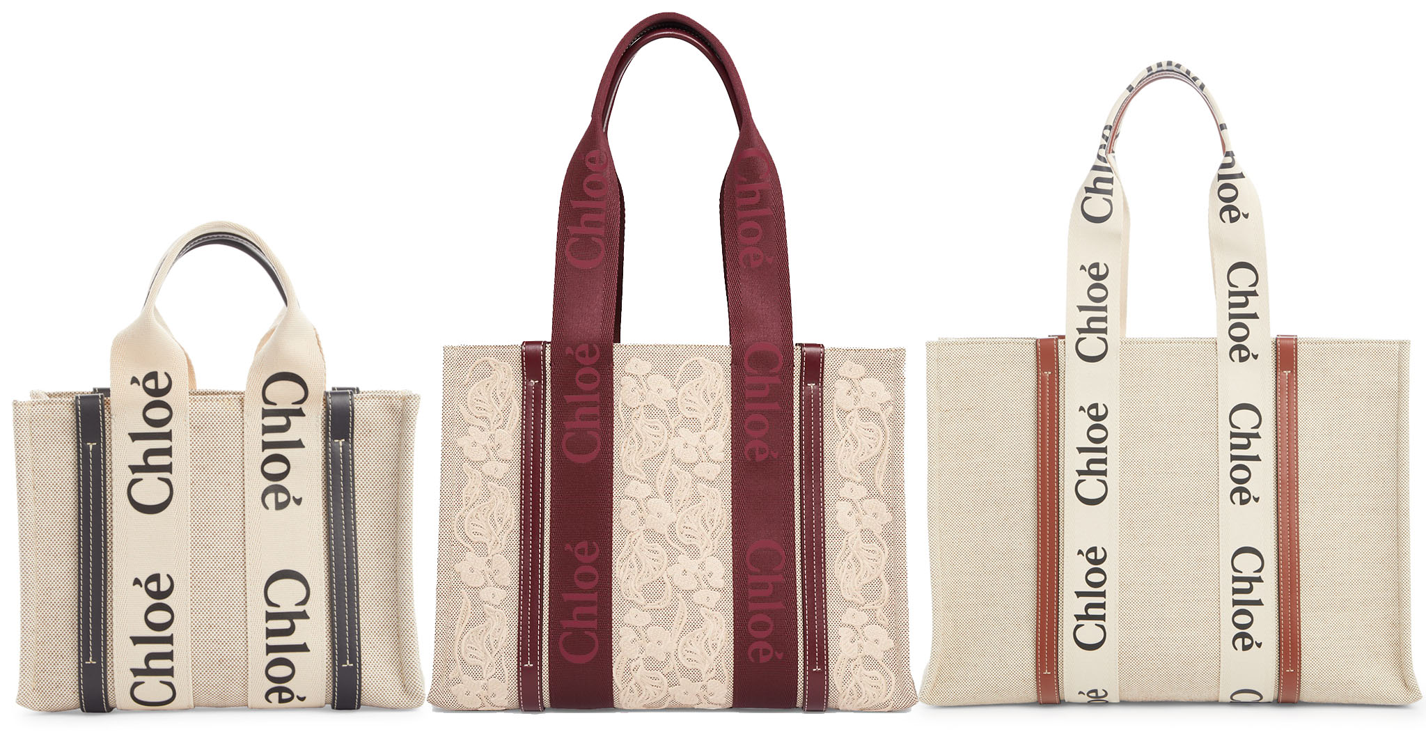 Chloe's Woody tote is a practical yet trendy bag made of neutral canvas with leather trims