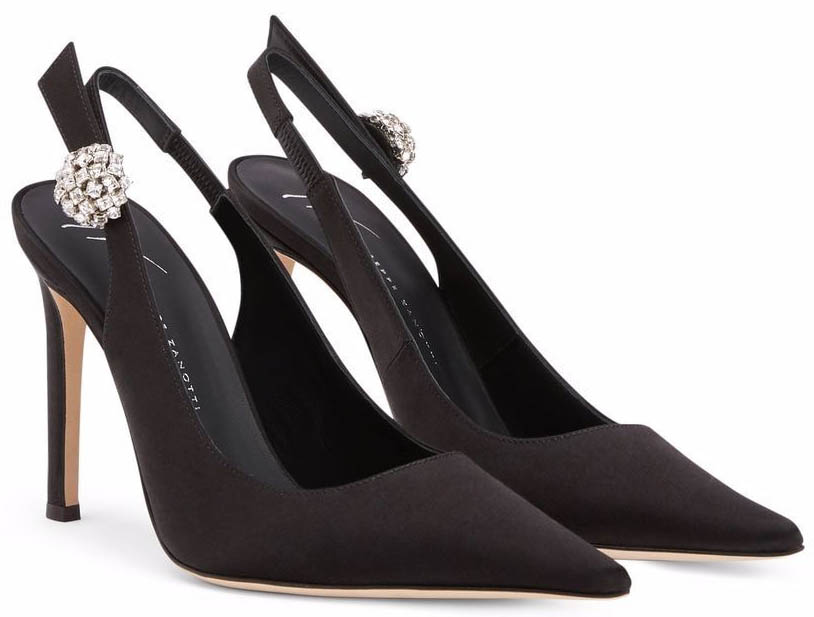 The Sphera pumps have a vintage-style crystal jewel on one side of the slingback strap