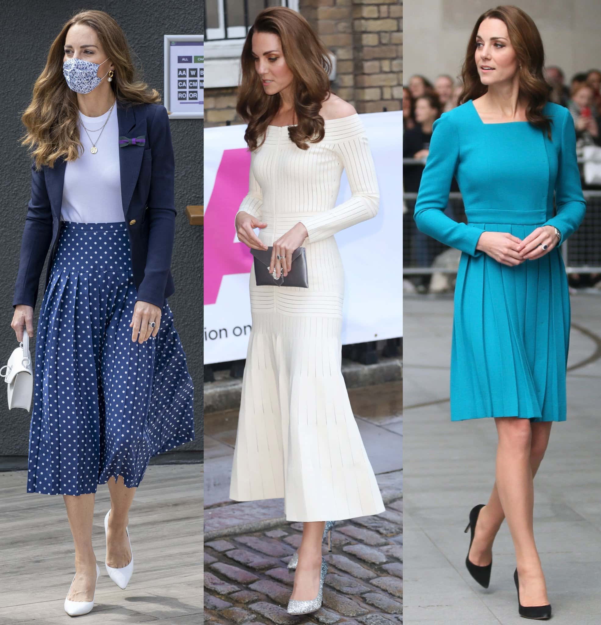 The Duchess of Cambridge, Kate Middleton, perfectly illustrates her timeless style in Jimmy Choo “Romy” pumps—her go-to heels for polished, elegant ensembles